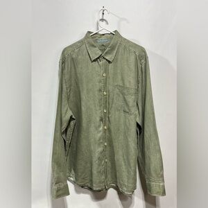 Tommy Bahama Sage Green 100% Linen Casual Button Down Shirt Mens Size Large
